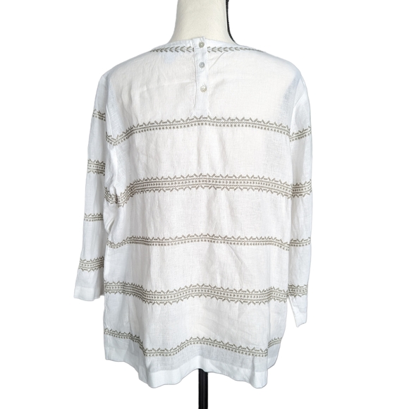 J Jill Love Linen Cross Stitch Casual Top White Sage Brush Size M - Picture 3 of 10